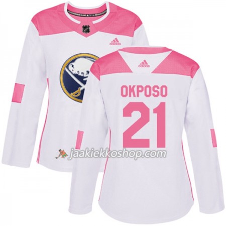 Nainen NHL Buffalo Sabres Pelipaita Kyle Okposo 21 Adidas 2017-2018 Valkoinen Vaaleanpunainen Fashion Authentic
